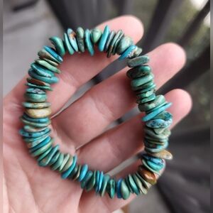 Handmade Native American Campitos Turquoise Chunk Bracelet With Stretch